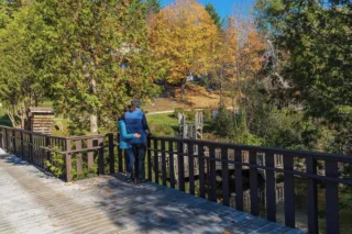 Couple sur un pont, paysage d’automne
