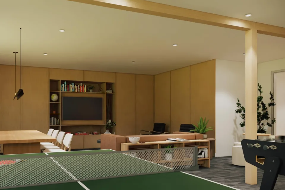 Espace détente moderne avec table de ping-pong